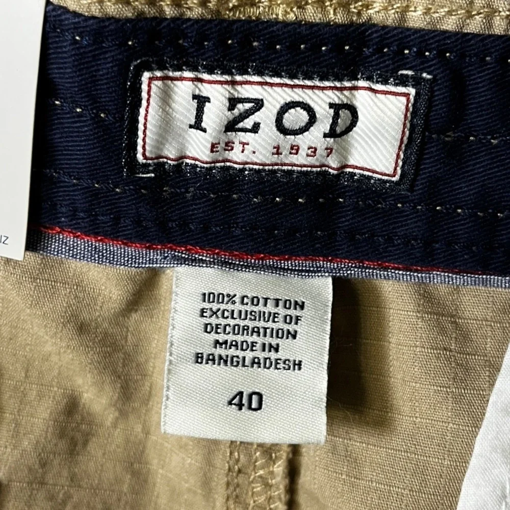 IZOD Saltwater‎ Mens Cargo Shorts Khaki Tan Ripstop Cotton 40W 45CS182 NEW